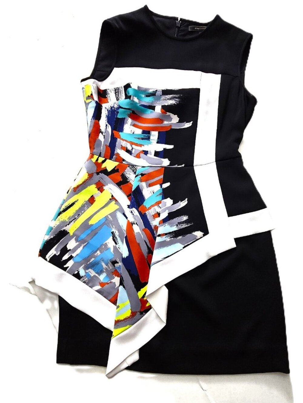 BCBGMAXAZRIA Alessandra Printed Asymmetrical Peplum Dress Women's Size 10